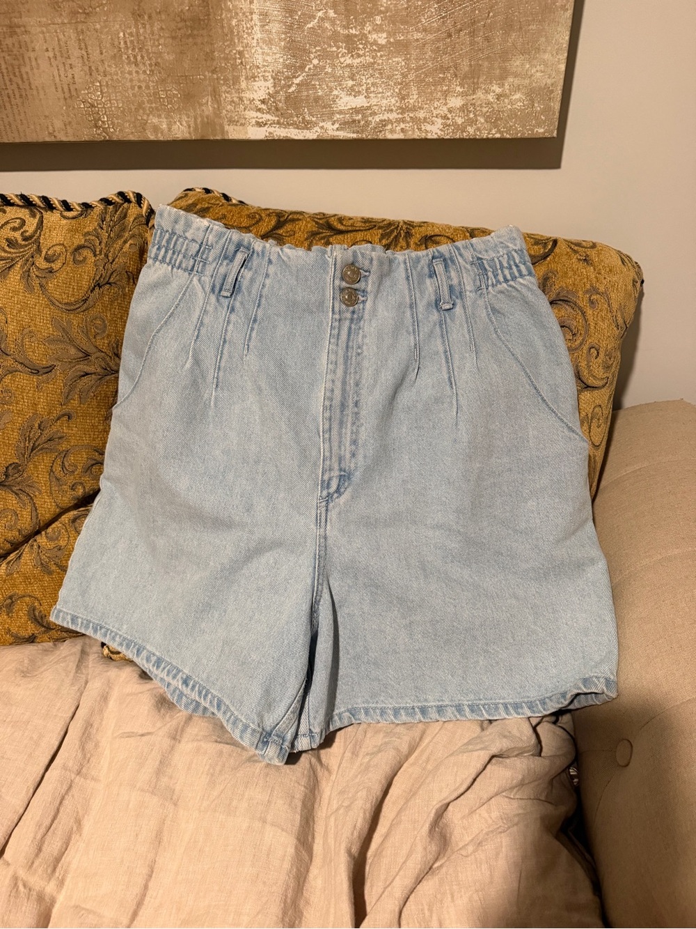 Zara Light Blue High-Waist Denim Shorts
